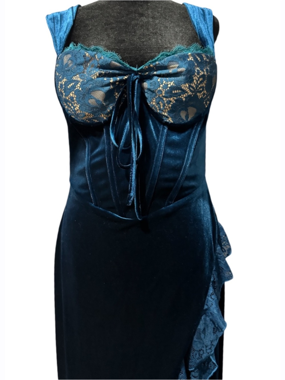 Miss Circle Odilia Teal Velvet Corset Maxi Dress Formal Evening Women’s L NWT - Picture 3 of 9